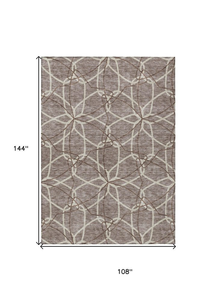 3' X 5' Taupe And Ivory Geometric Washable Indoor Outdoor Area Rug