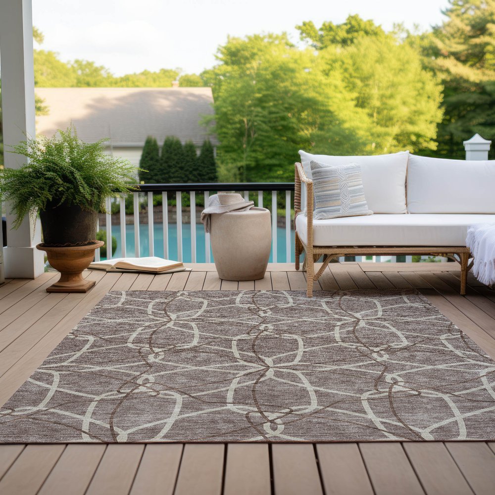 3' X 5' Taupe And Ivory Geometric Washable Indoor Outdoor Area Rug