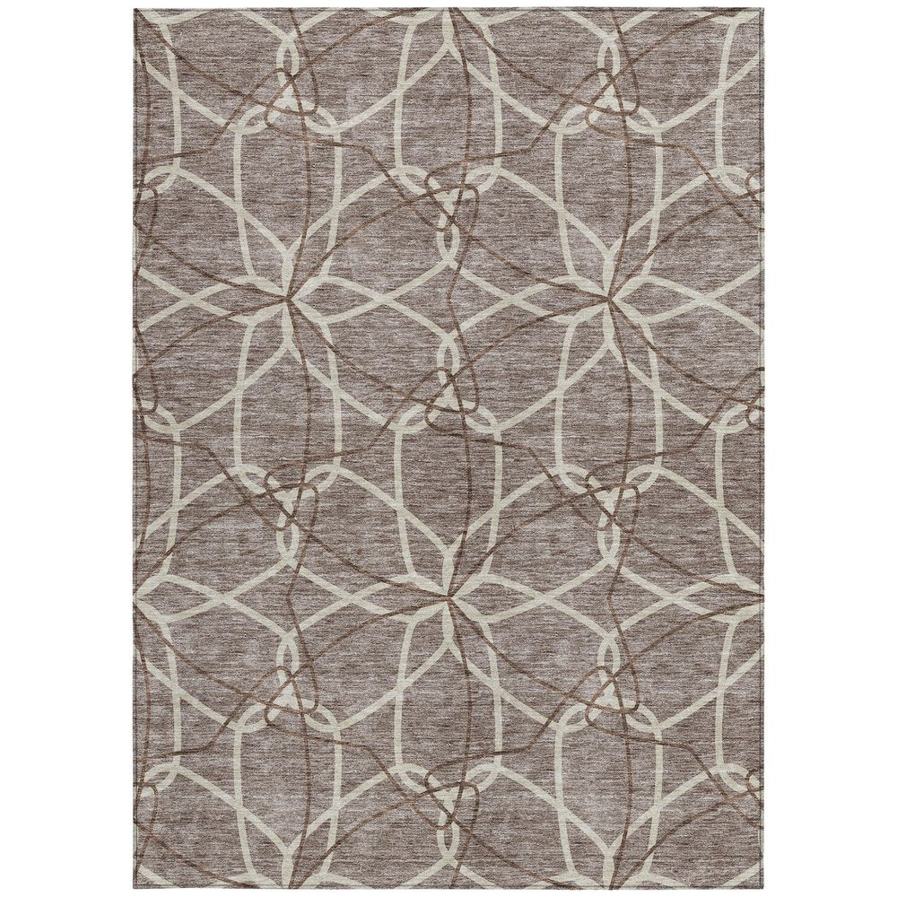 3' X 5' Taupe And Ivory Geometric Washable Indoor Outdoor Area Rug