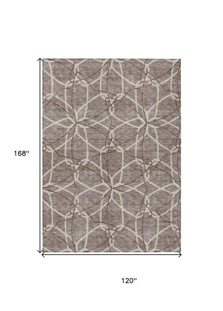 3' X 5' Taupe And Ivory Geometric Washable Indoor Outdoor Area Rug