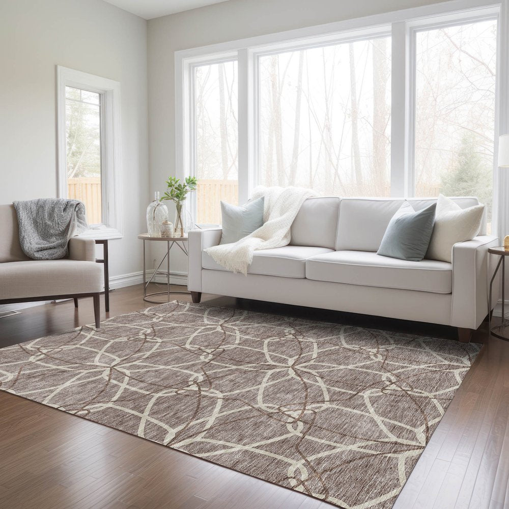 3' X 5' Taupe And Ivory Geometric Washable Indoor Outdoor Area Rug