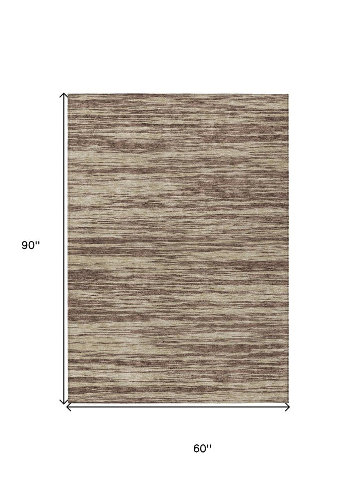 3' X 5' Brown And Beige Abstract Washable Indoor Outdoor Area Rug