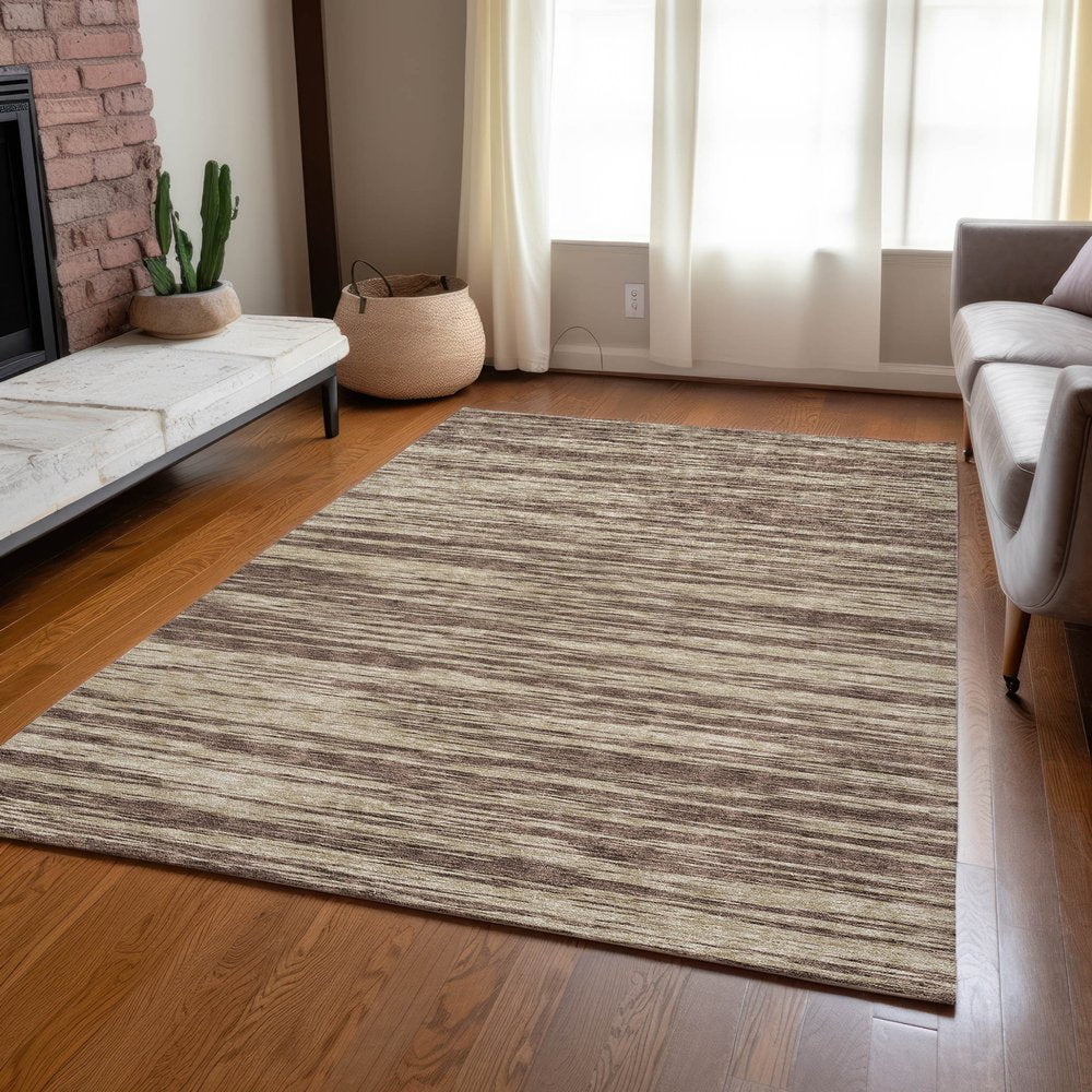3' X 5' Brown And Beige Abstract Washable Indoor Outdoor Area Rug