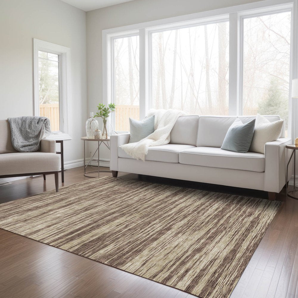 3' X 5' Brown And Beige Abstract Washable Indoor Outdoor Area Rug
