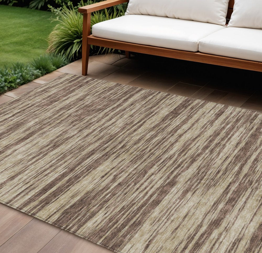 3' X 5' Brown And Beige Abstract Washable Indoor Outdoor Area Rug