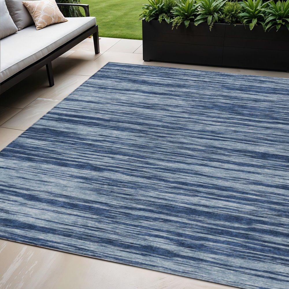 3' X 5' Blue And Navy Blue Abstract Washable Indoor Outdoor Area Rug