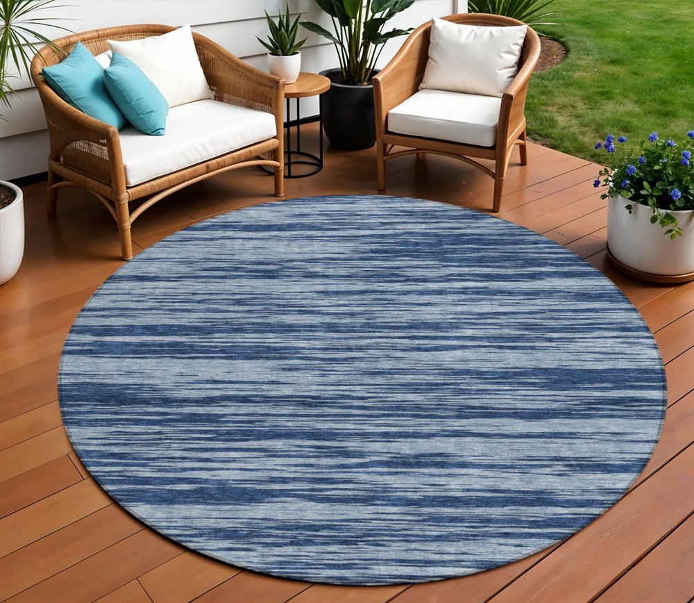 3' X 5' Blue And Navy Blue Abstract Washable Indoor Outdoor Area Rug