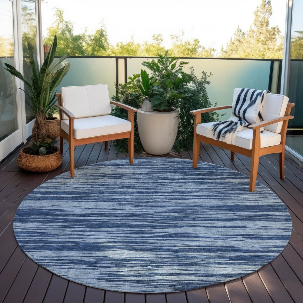 3' X 5' Blue And Navy Blue Abstract Washable Indoor Outdoor Area Rug