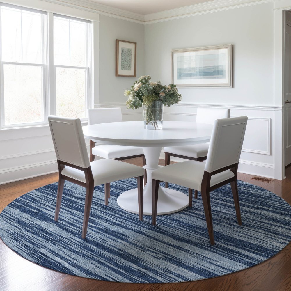 3' X 5' Blue And Navy Blue Abstract Washable Indoor Outdoor Area Rug