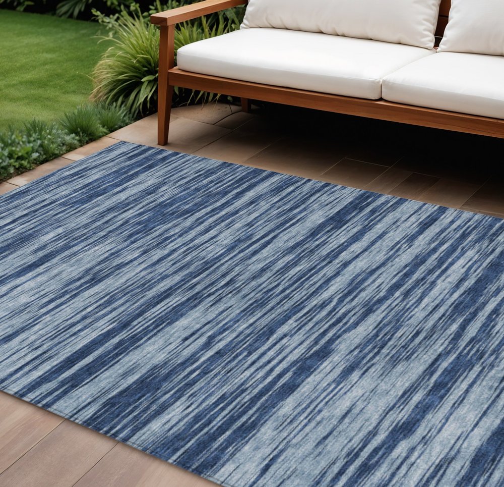 3' X 5' Blue And Navy Blue Abstract Washable Indoor Outdoor Area Rug