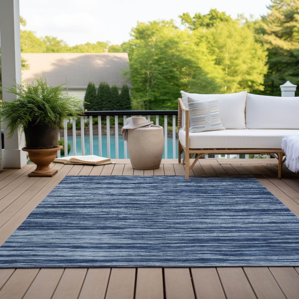 3' X 5' Blue And Navy Blue Abstract Washable Indoor Outdoor Area Rug