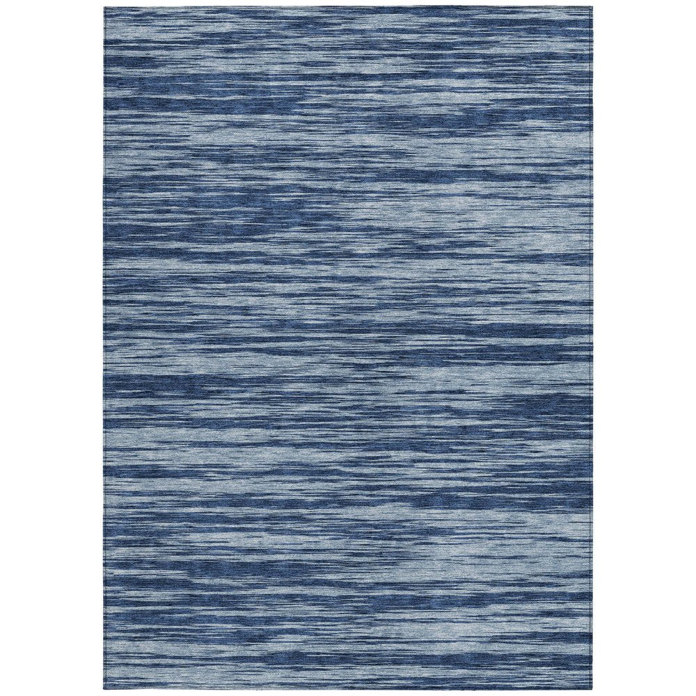 3' X 5' Blue And Navy Blue Abstract Washable Indoor Outdoor Area Rug