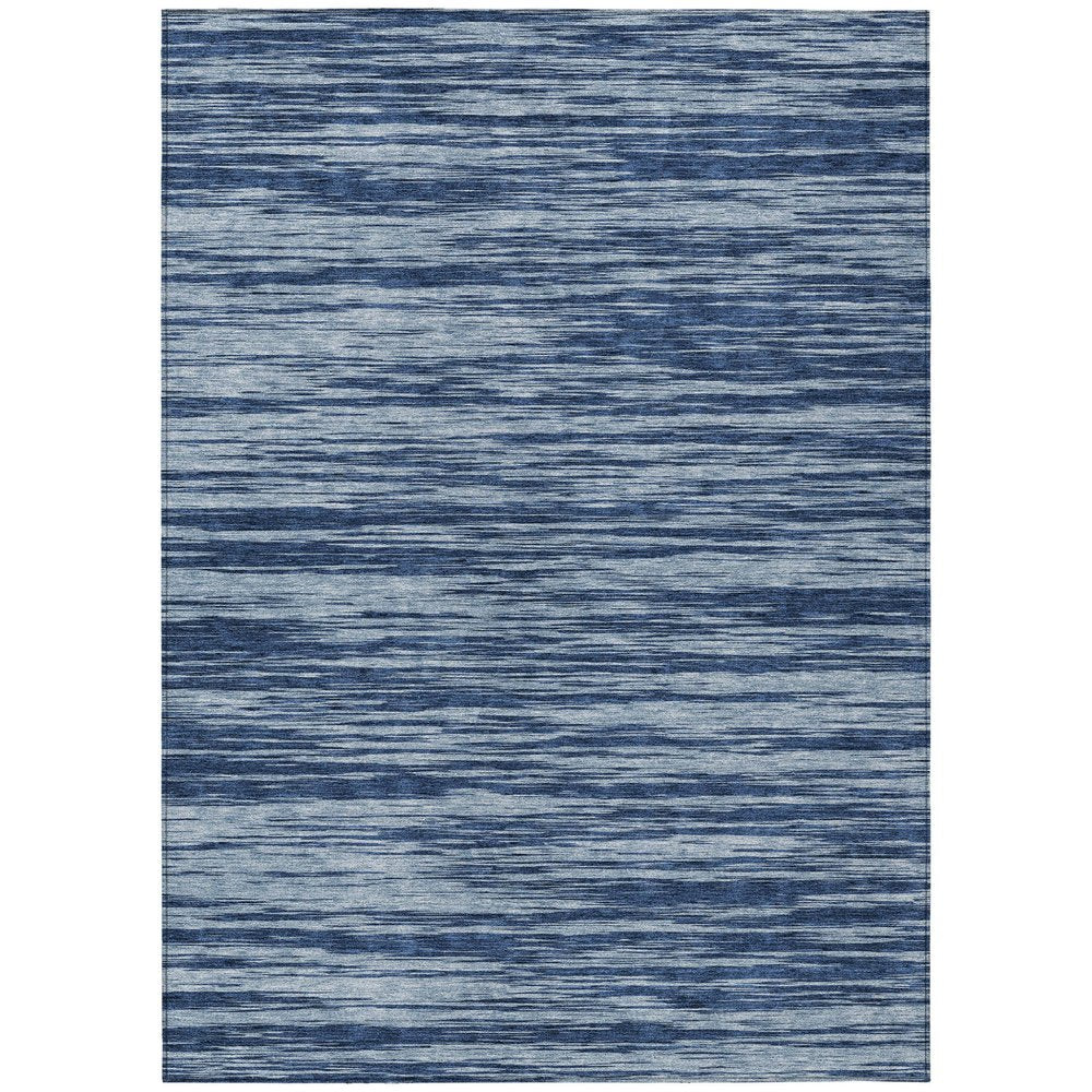 3' X 5' Blue And Navy Blue Abstract Washable Indoor Outdoor Area Rug