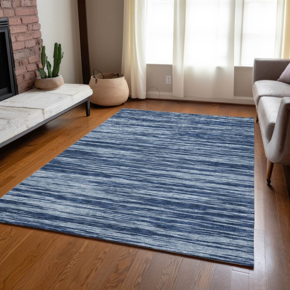 3' X 5' Blue And Navy Blue Abstract Washable Indoor Outdoor Area Rug