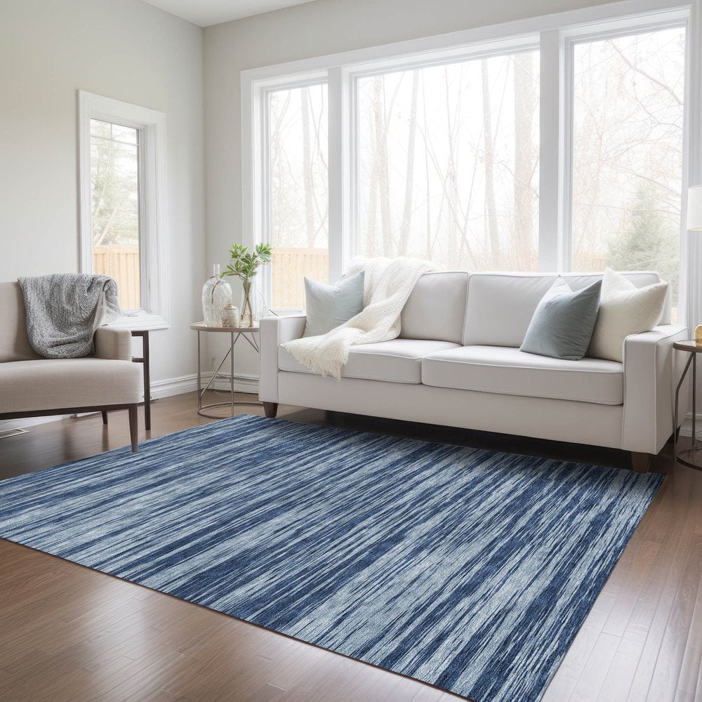 3' X 5' Blue And Navy Blue Abstract Washable Indoor Outdoor Area Rug