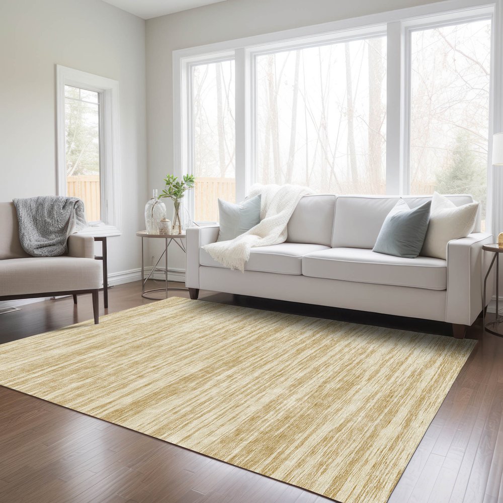 3' X 5' Gold And Ivory Abstract Washable Indoor Outdoor Area Rug
