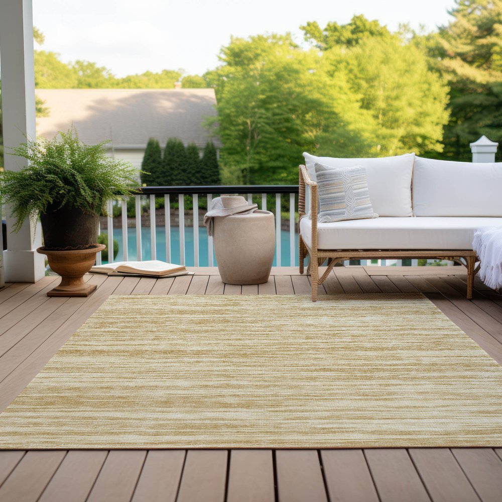 3' X 5' Gold And Ivory Abstract Washable Indoor Outdoor Area Rug