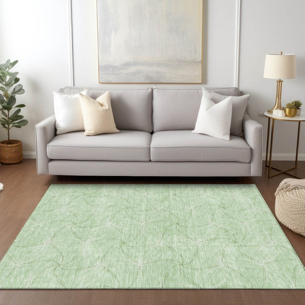 3' X 5' Mint Green And Ivory Geometric Washable Indoor Outdoor Area Rug
