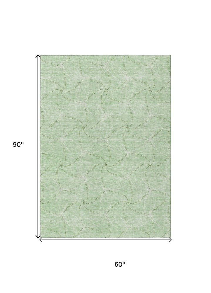 3' X 5' Mint Green And Ivory Geometric Washable Indoor Outdoor Area Rug