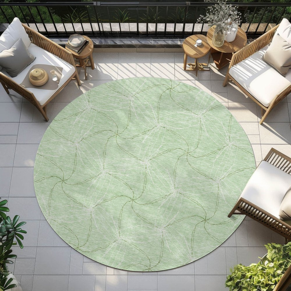 3' X 5' Mint Green And Ivory Geometric Washable Indoor Outdoor Area Rug