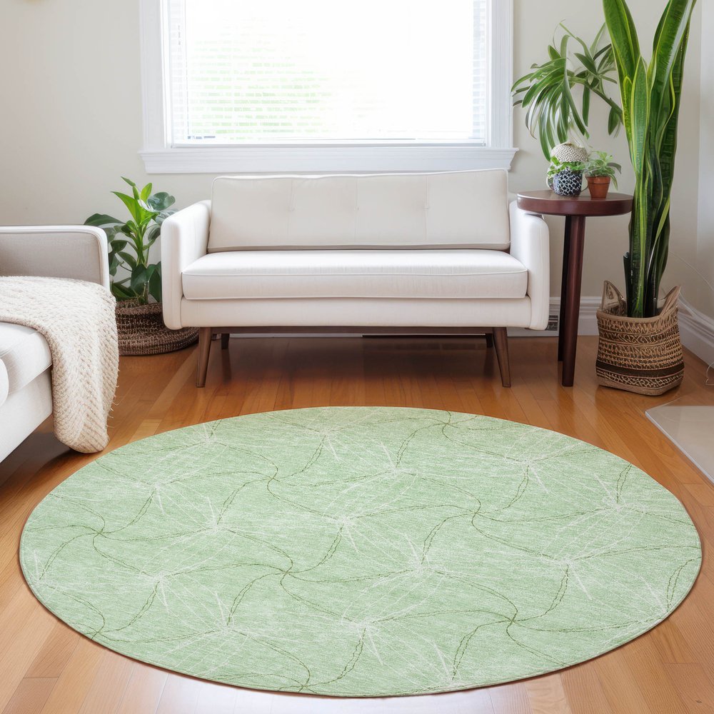 3' X 5' Mint Green And Ivory Geometric Washable Indoor Outdoor Area Rug