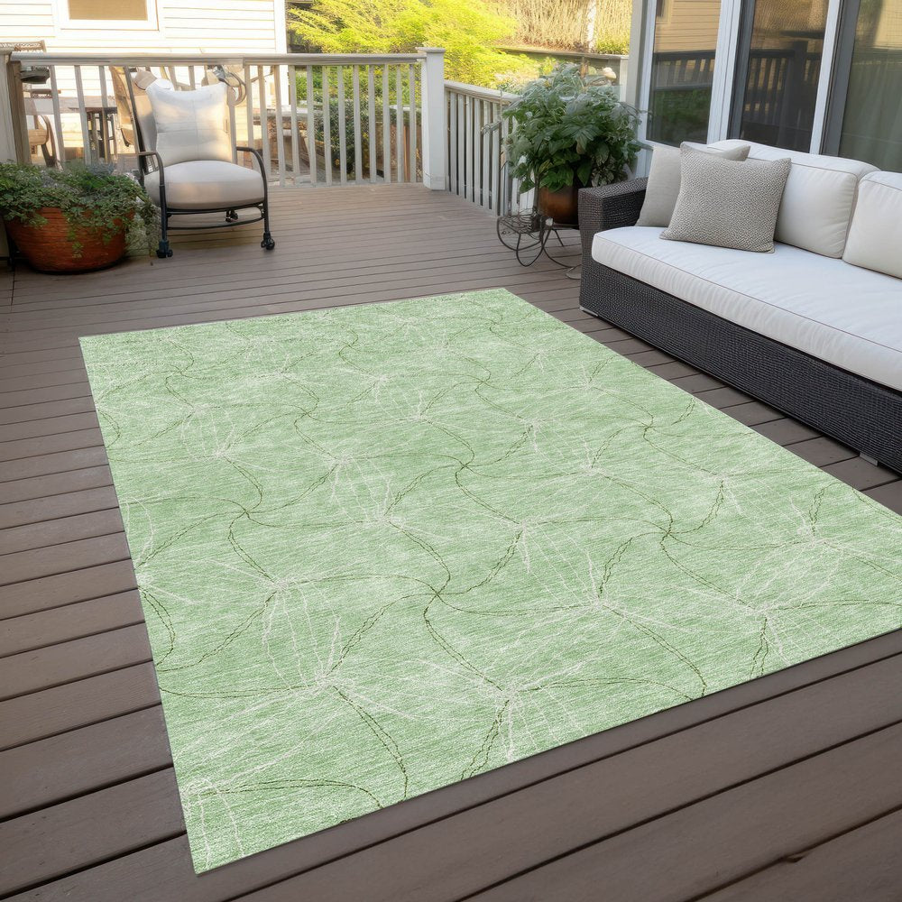 3' X 5' Mint Green And Ivory Geometric Washable Indoor Outdoor Area Rug