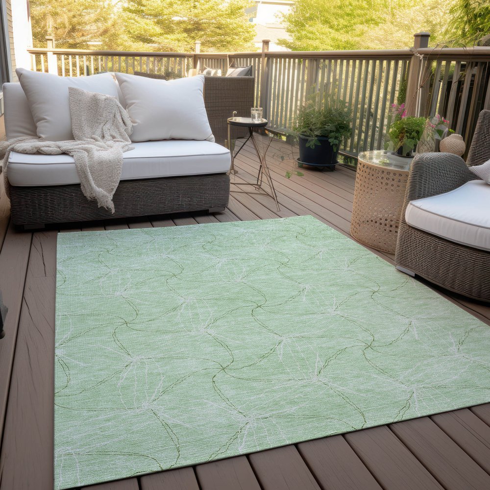 3' X 5' Mint Green And Ivory Geometric Washable Indoor Outdoor Area Rug