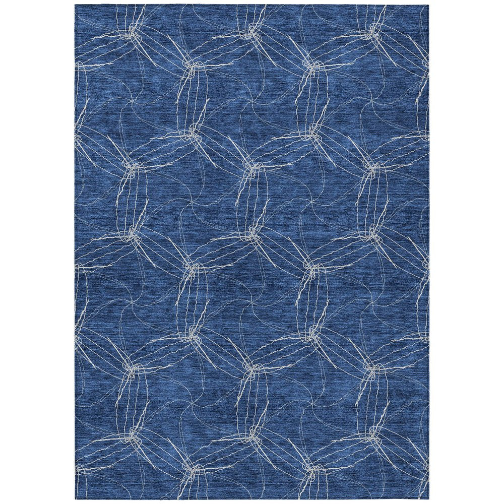 3' X 5' Navy Blue And Ivory Geometric Washable Indoor Outdoor Area Rug