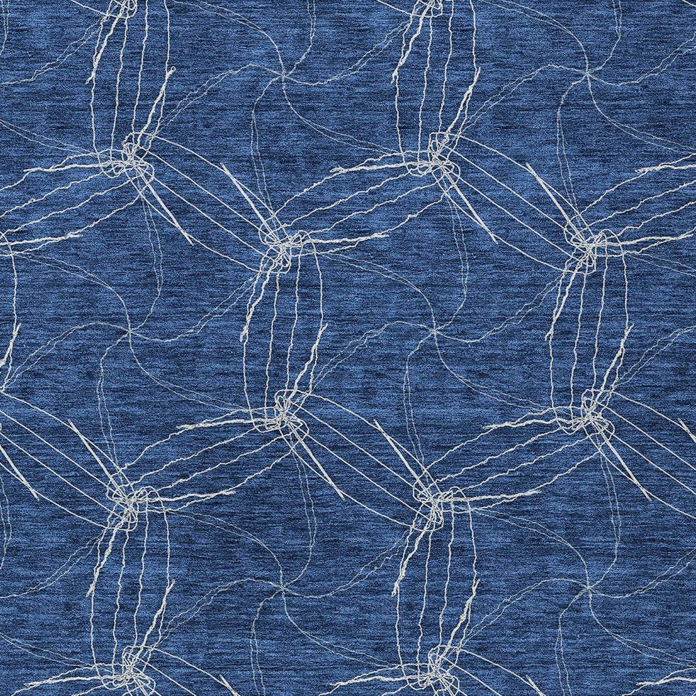 3' X 5' Navy Blue And Ivory Geometric Washable Indoor Outdoor Area Rug