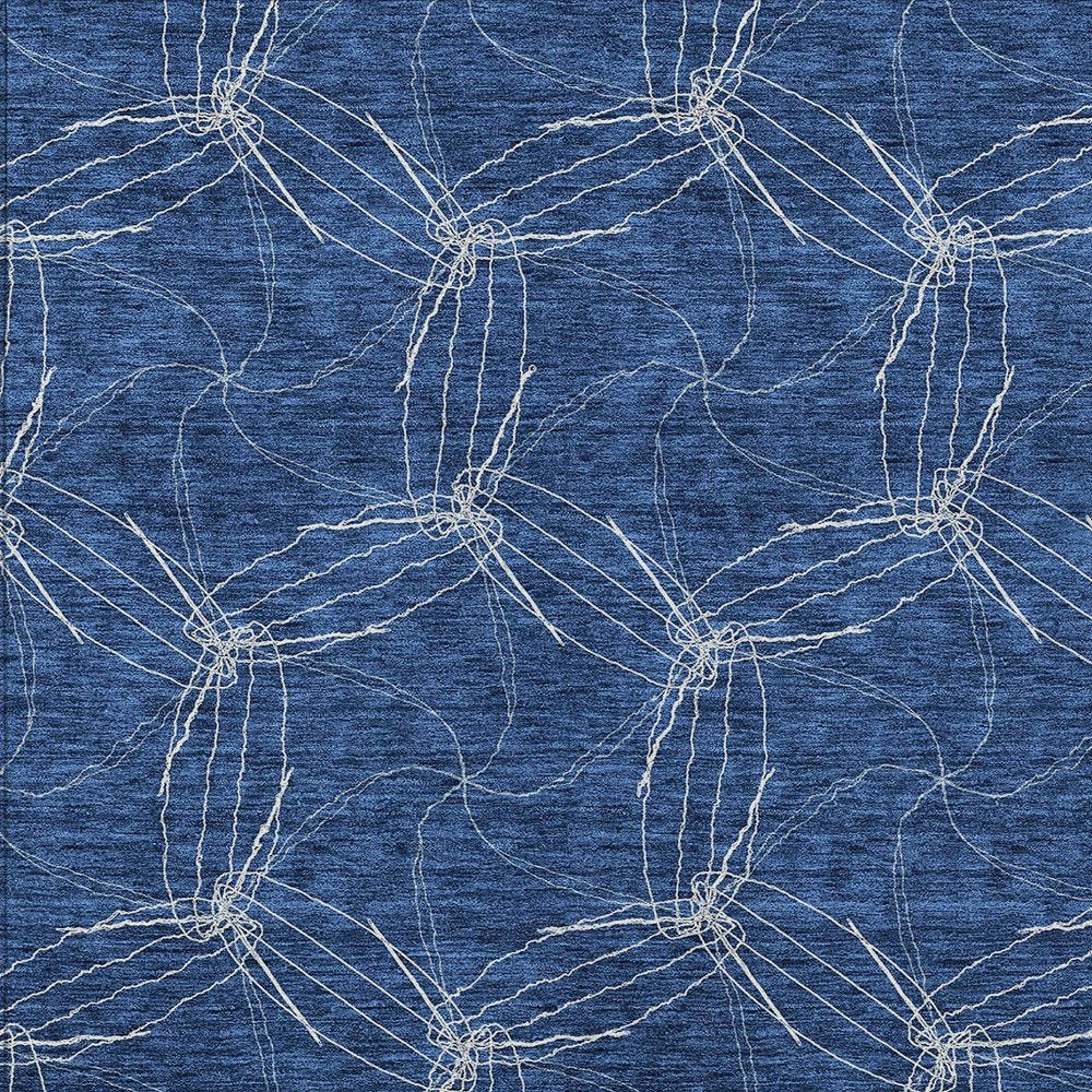 3' X 5' Navy Blue And Ivory Geometric Washable Indoor Outdoor Area Rug