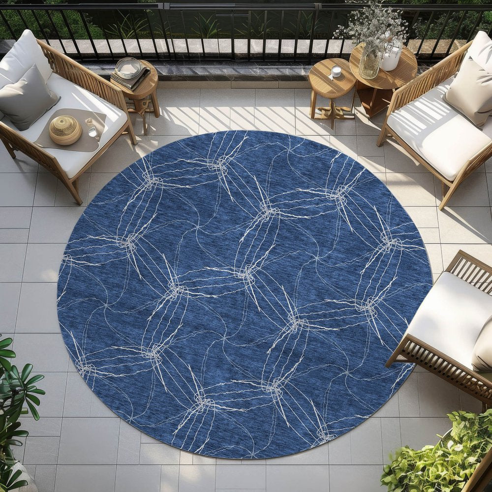 3' X 5' Navy Blue And Ivory Geometric Washable Indoor Outdoor Area Rug