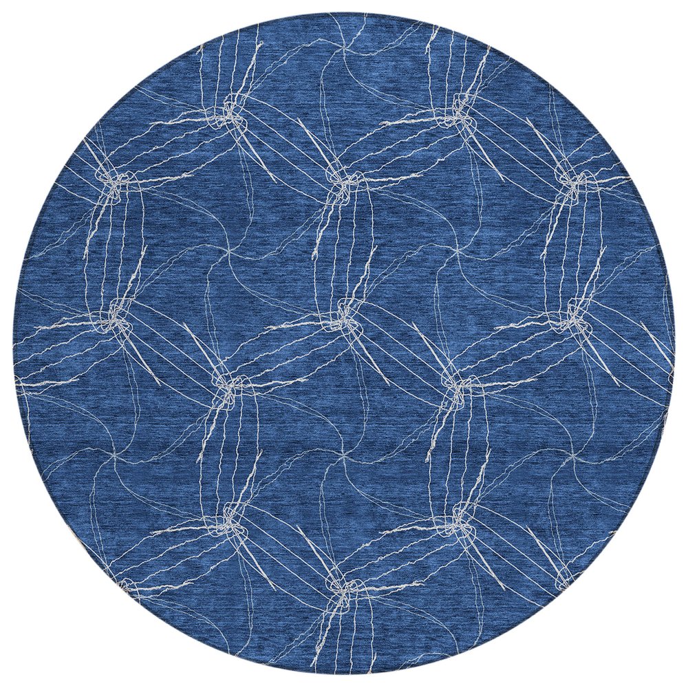 3' X 5' Navy Blue And Ivory Geometric Washable Indoor Outdoor Area Rug