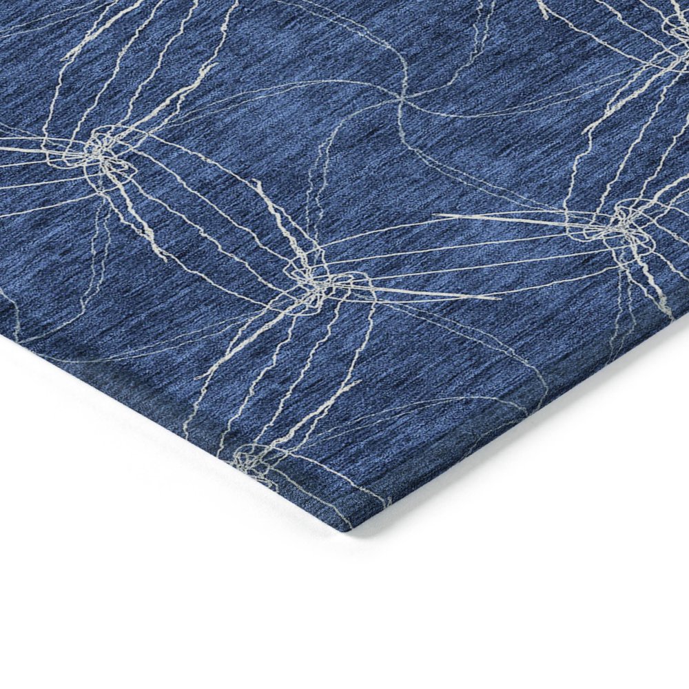 3' X 5' Navy Blue And Ivory Geometric Washable Indoor Outdoor Area Rug