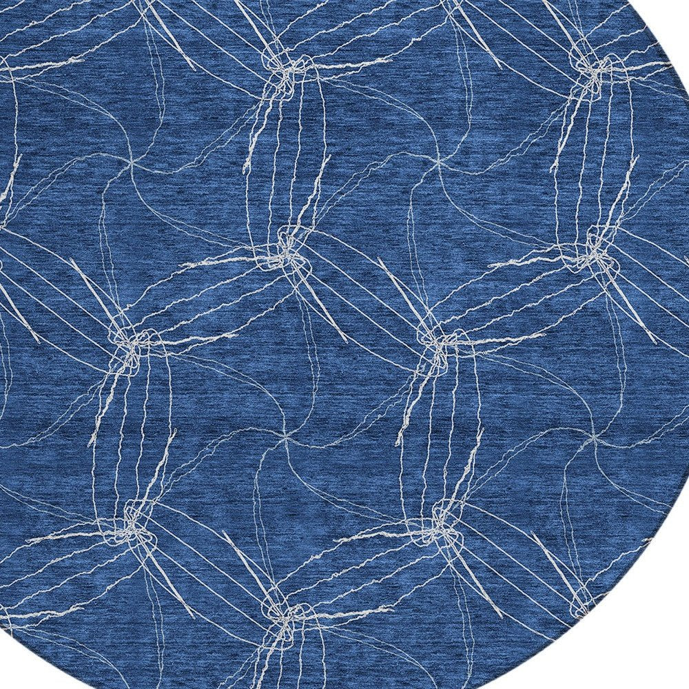 3' X 5' Navy Blue And Ivory Geometric Washable Indoor Outdoor Area Rug