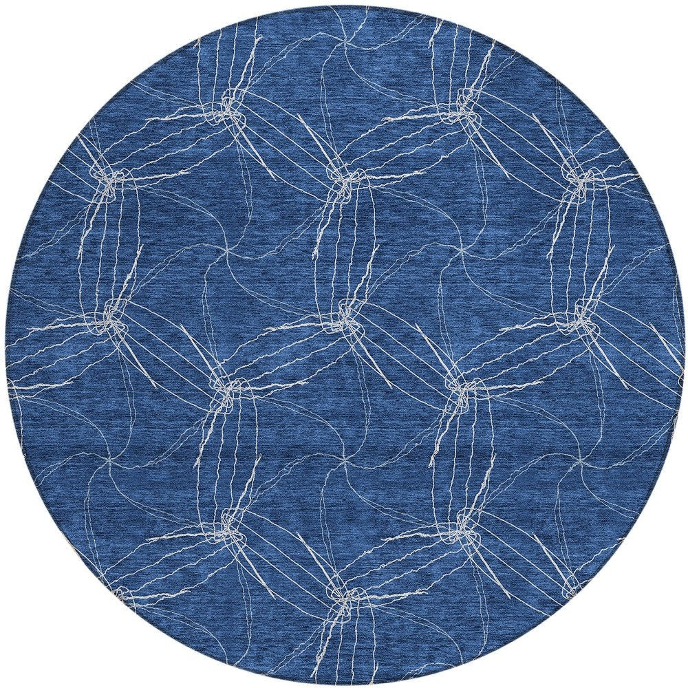 3' X 5' Navy Blue And Ivory Geometric Washable Indoor Outdoor Area Rug