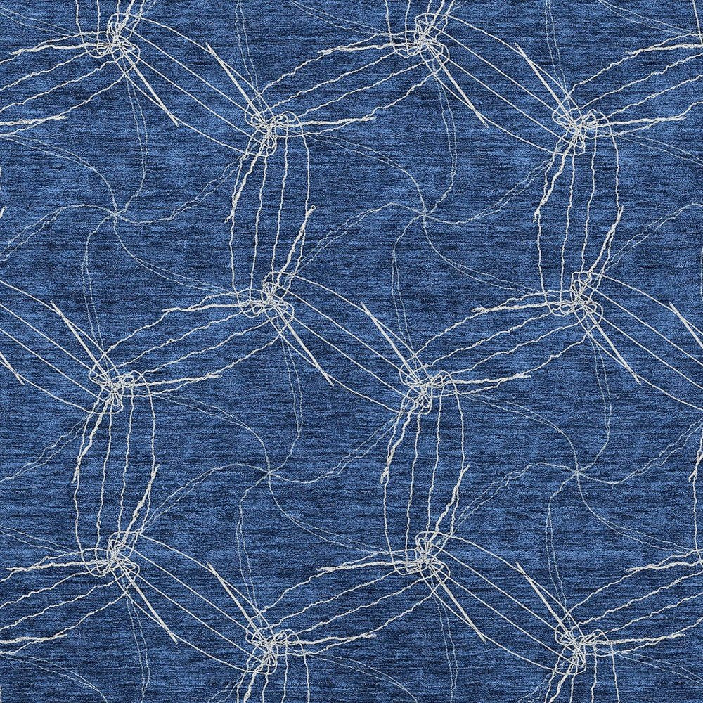 3' X 5' Navy Blue And Ivory Geometric Washable Indoor Outdoor Area Rug