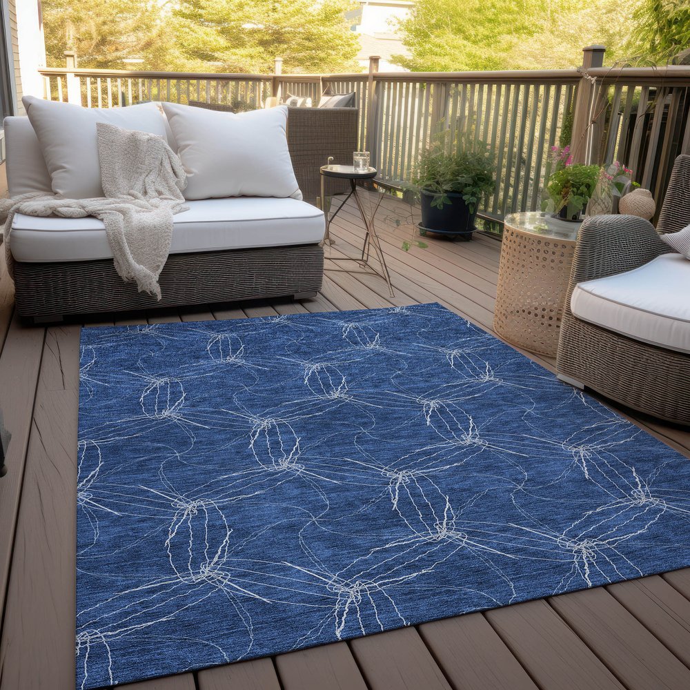 3' X 5' Navy Blue And Ivory Geometric Washable Indoor Outdoor Area Rug