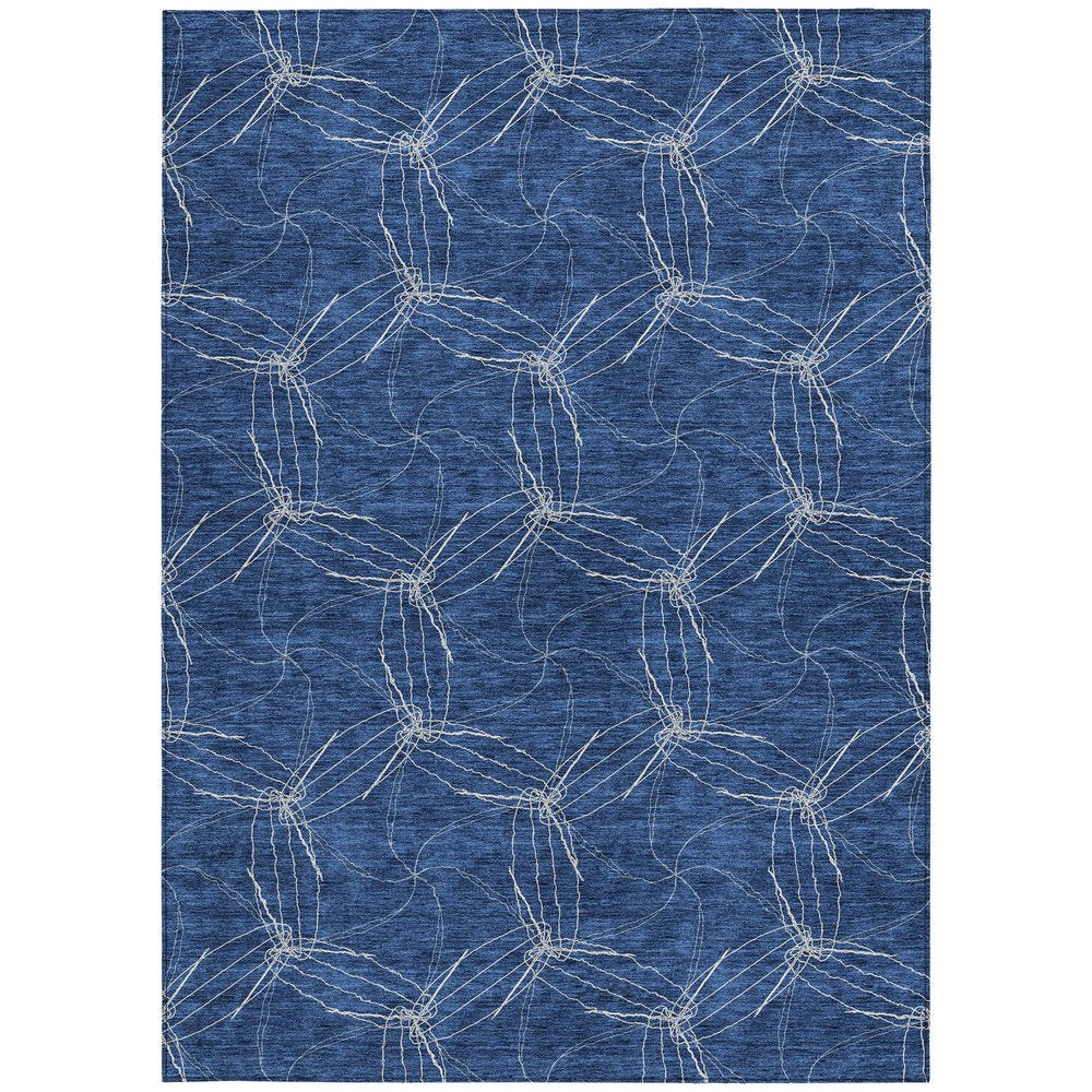3' X 5' Navy Blue And Ivory Geometric Washable Indoor Outdoor Area Rug