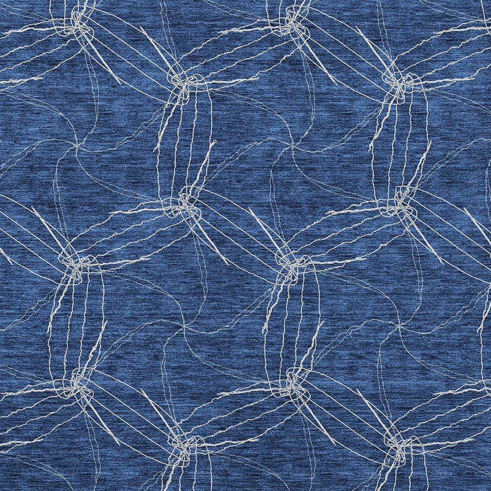 3' X 5' Navy Blue And Ivory Geometric Washable Indoor Outdoor Area Rug