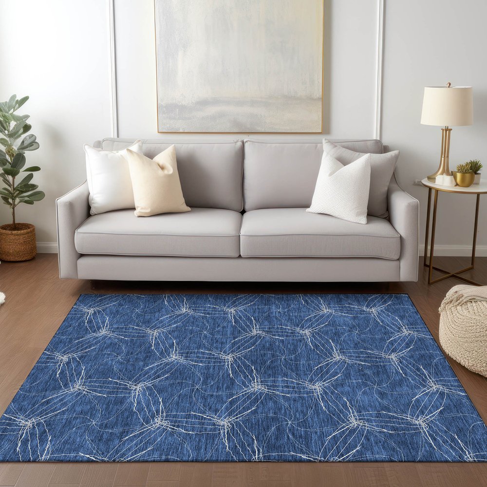 3' X 5' Navy Blue And Ivory Geometric Washable Indoor Outdoor Area Rug