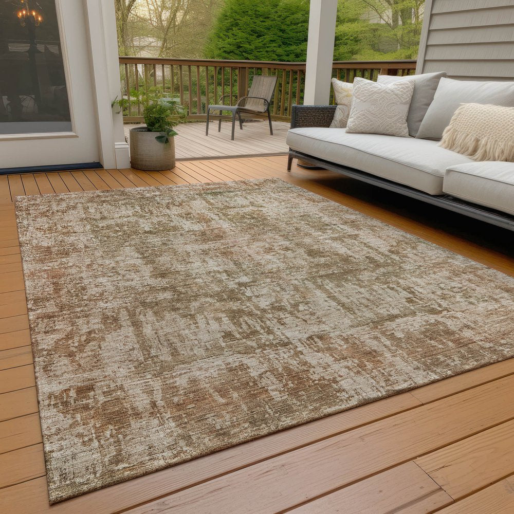 8' X 10' Beige And Copper Abstract Washable Indoor Outdoor Area Rug