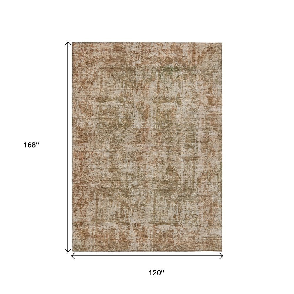 8' X 10' Beige And Copper Abstract Washable Indoor Outdoor Area Rug