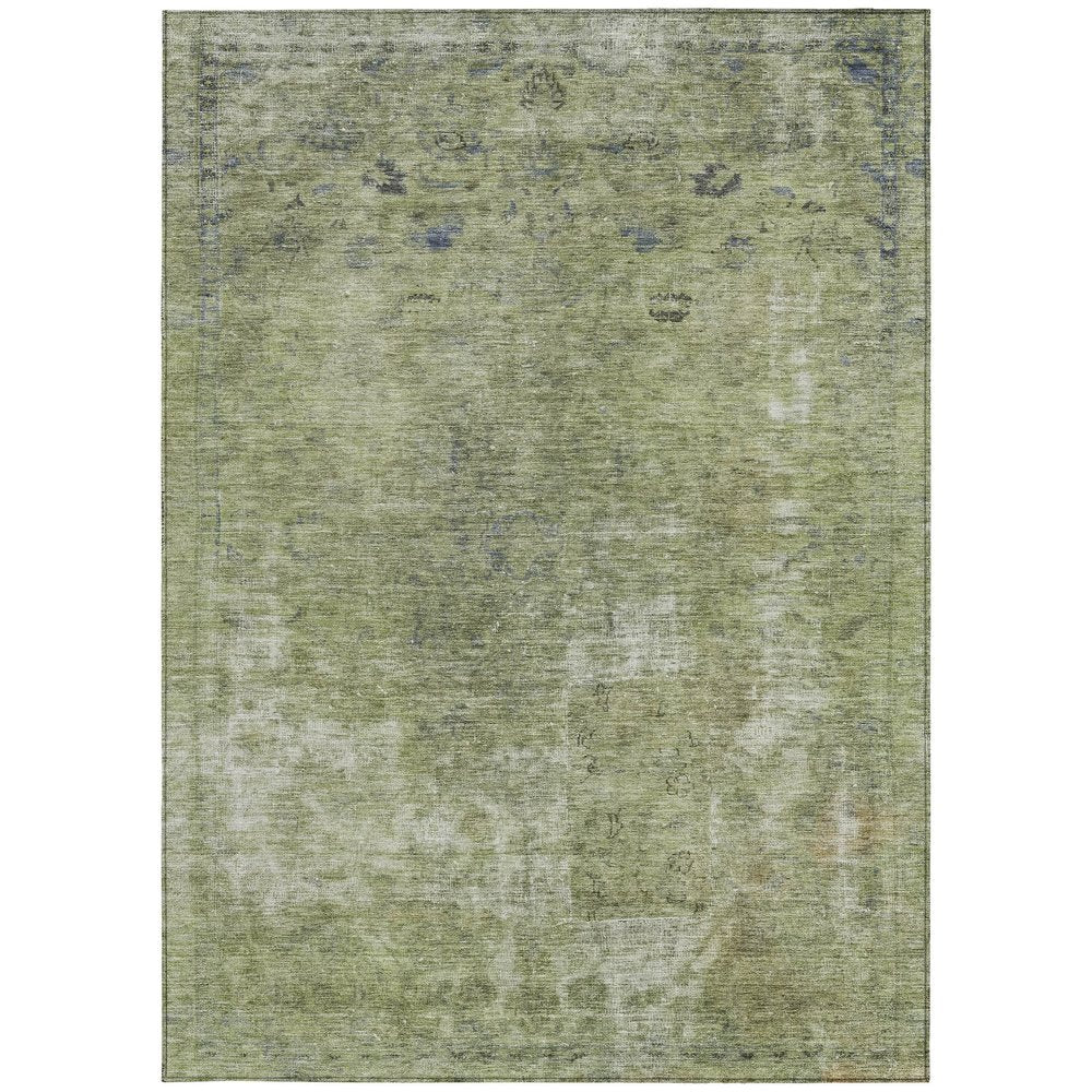 3' X 5' Artichoke Green And Beige Abstract Washable Indoor Outdoor Area Rug