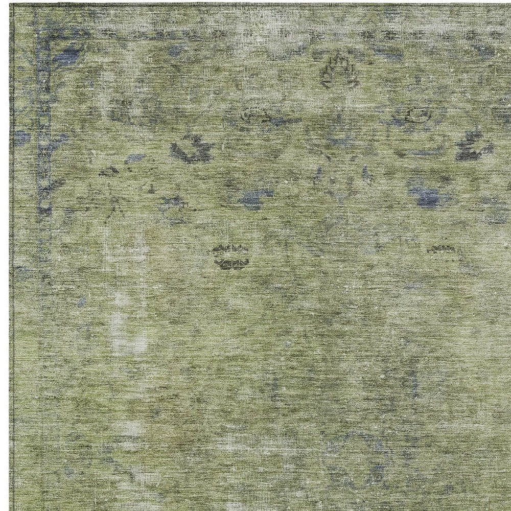 3' X 5' Artichoke Green And Beige Abstract Washable Indoor Outdoor Area Rug