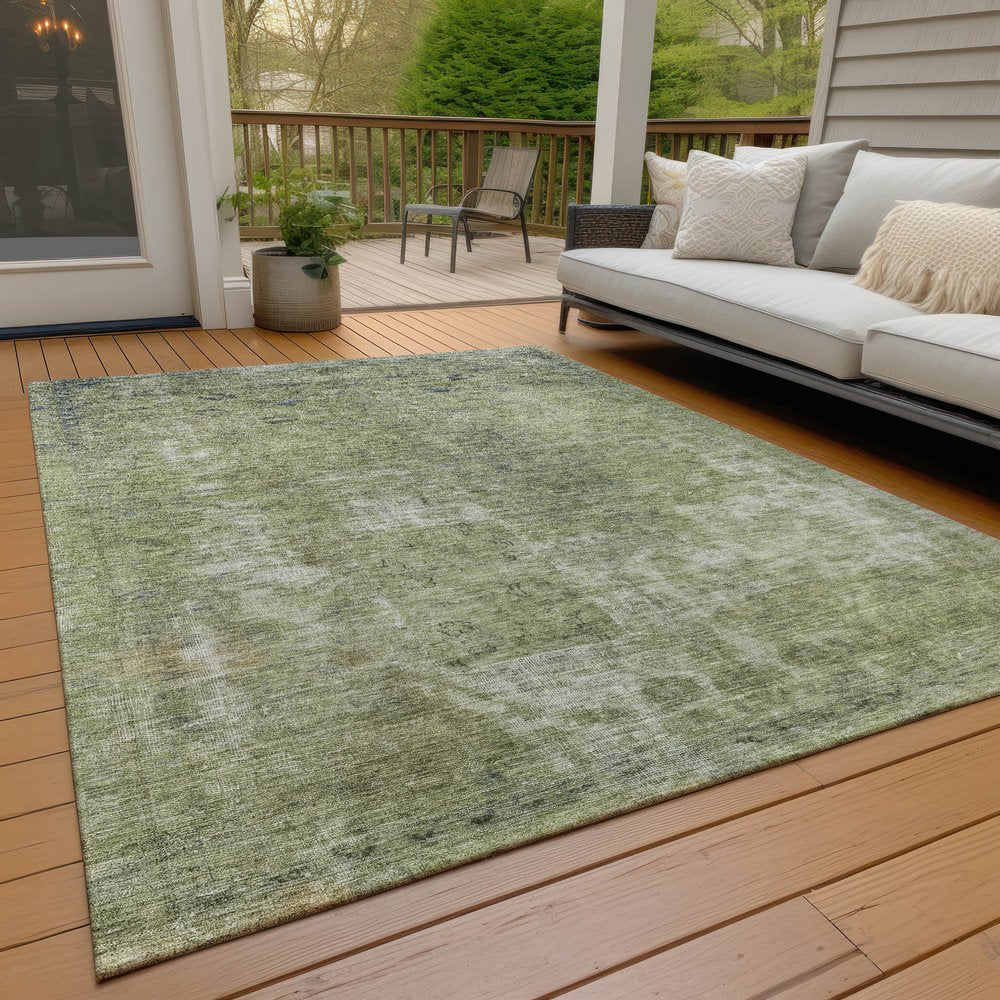3' X 5' Artichoke Green And Beige Abstract Washable Indoor Outdoor Area Rug
