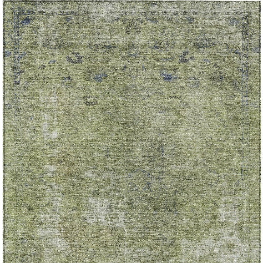 3' X 5' Artichoke Green And Beige Abstract Washable Indoor Outdoor Area Rug