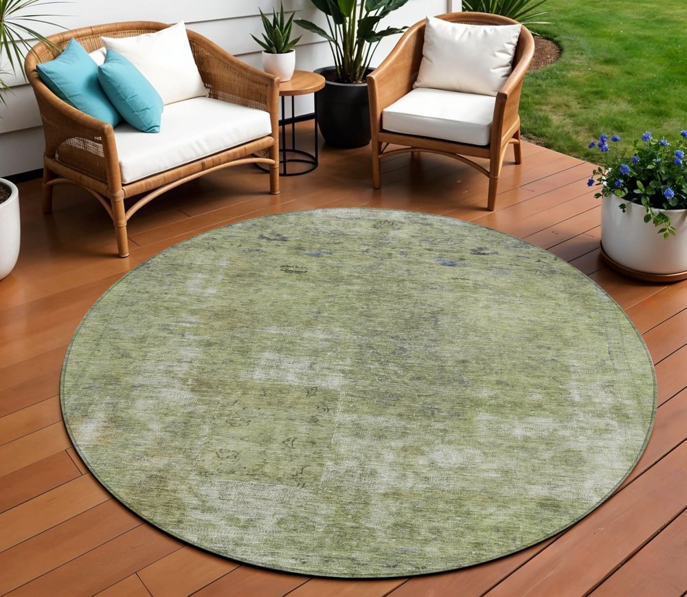 3' X 5' Artichoke Green And Beige Abstract Washable Indoor Outdoor Area Rug