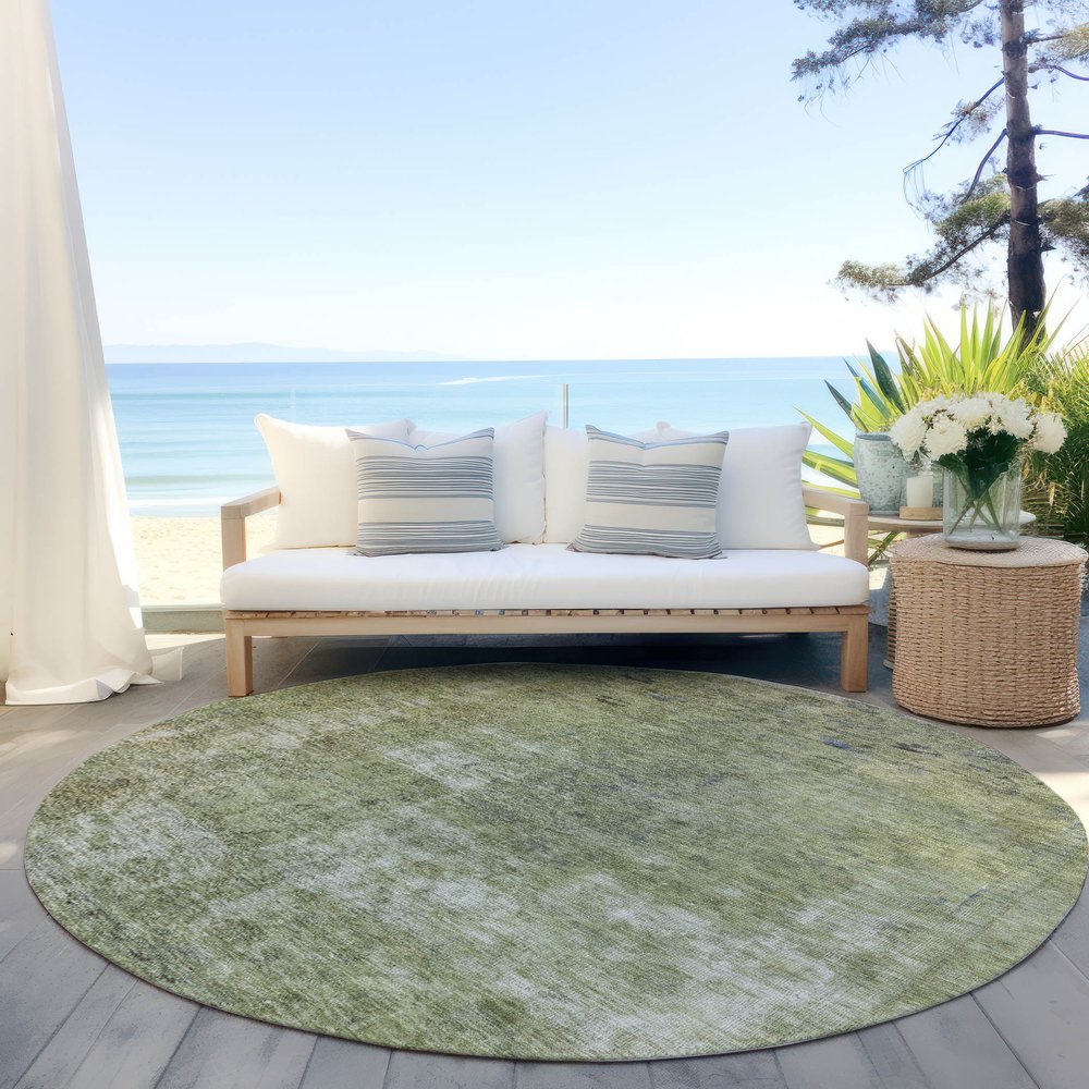 3' X 5' Artichoke Green And Beige Abstract Washable Indoor Outdoor Area Rug