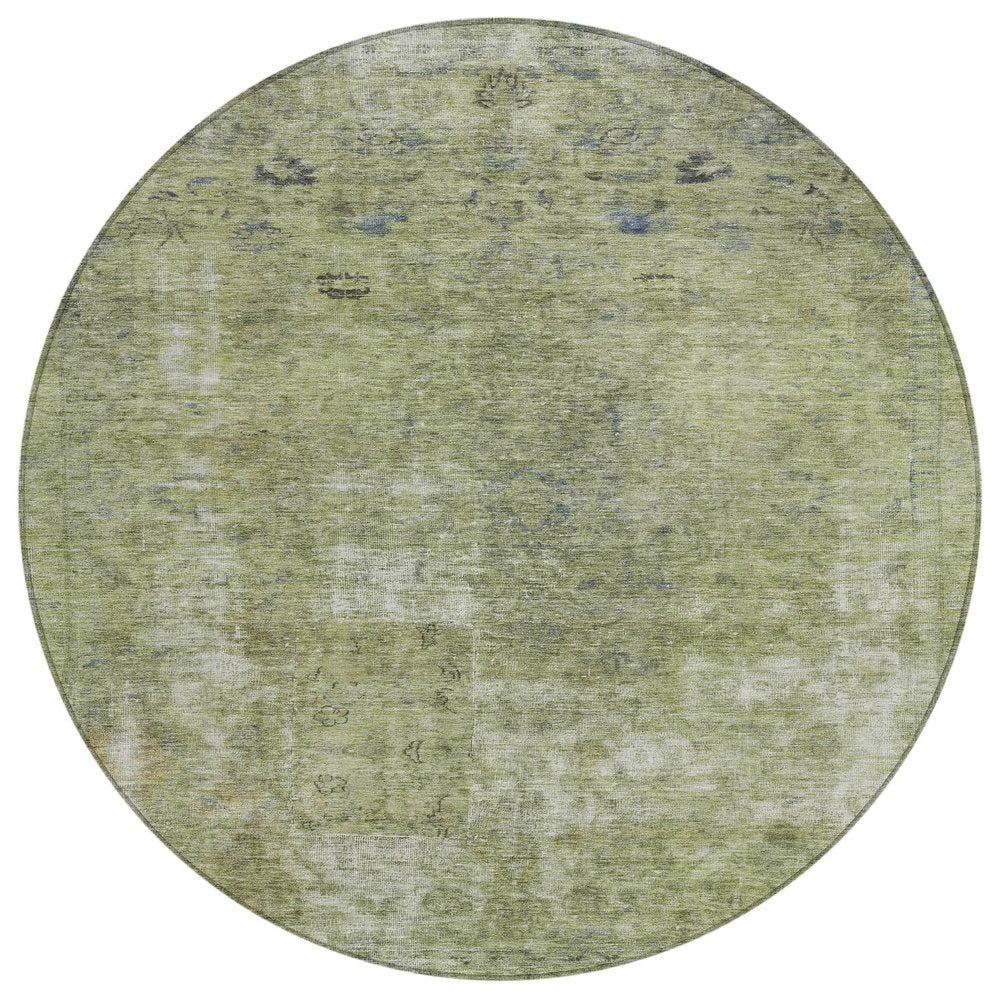 3' X 5' Artichoke Green And Beige Abstract Washable Indoor Outdoor Area Rug