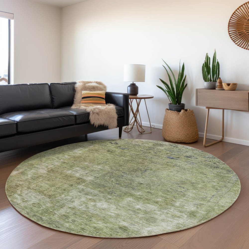 3' X 5' Artichoke Green And Beige Abstract Washable Indoor Outdoor Area Rug
